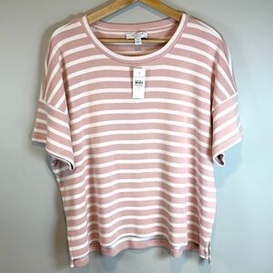 NWT Ann Taylor Weekend Striped Crewneck Knit Top Size XL Pink 100% Cotton